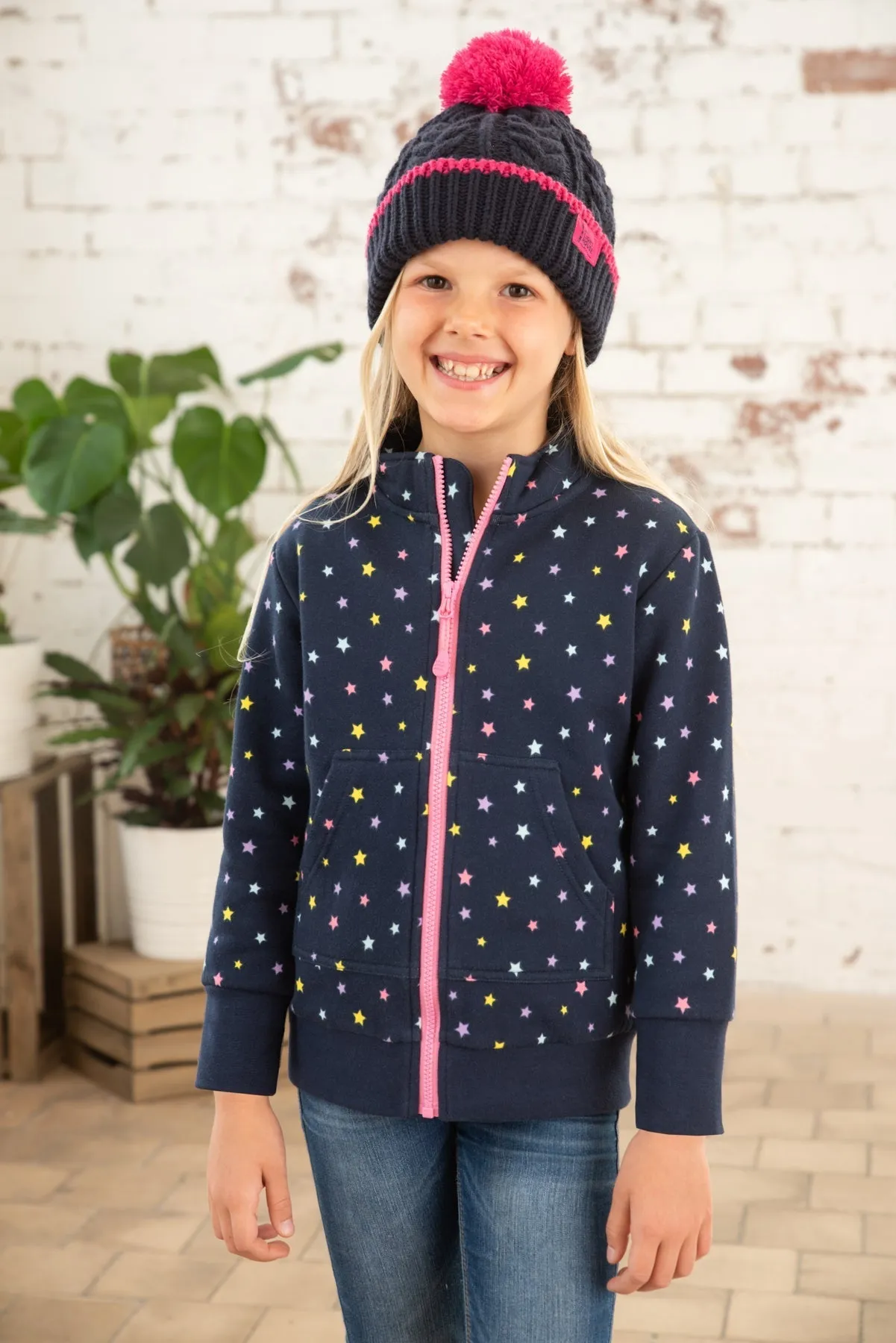 Ava Full Zip Top - Navy Star Print