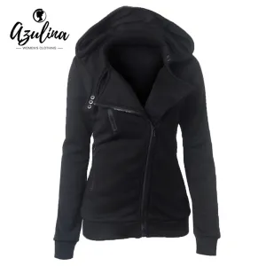 AZULINA Female Hoodies Sweatshirt Autumn Winter Long Sleeve Zipper Hooded Sweatshirt Warm Women Tracksuit Streetwear Black White