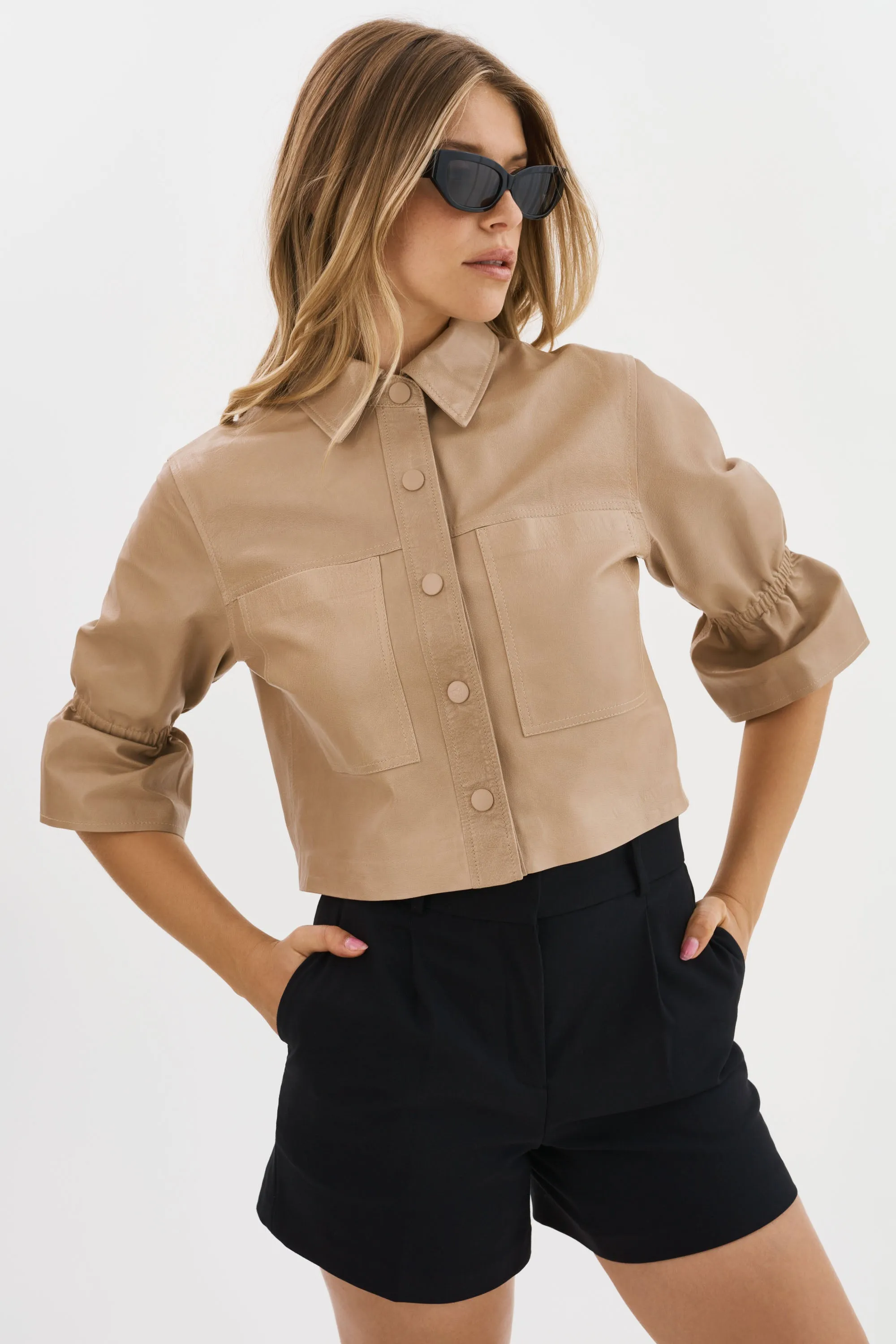 CAROLINA | Leather Ruffle Sleeve Jacket