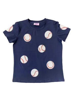 Fly Balls NAVY Blue Baseball Tee