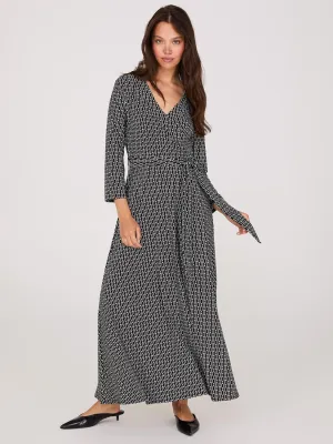 Geo Print Crossover A-Line Maxi Dress