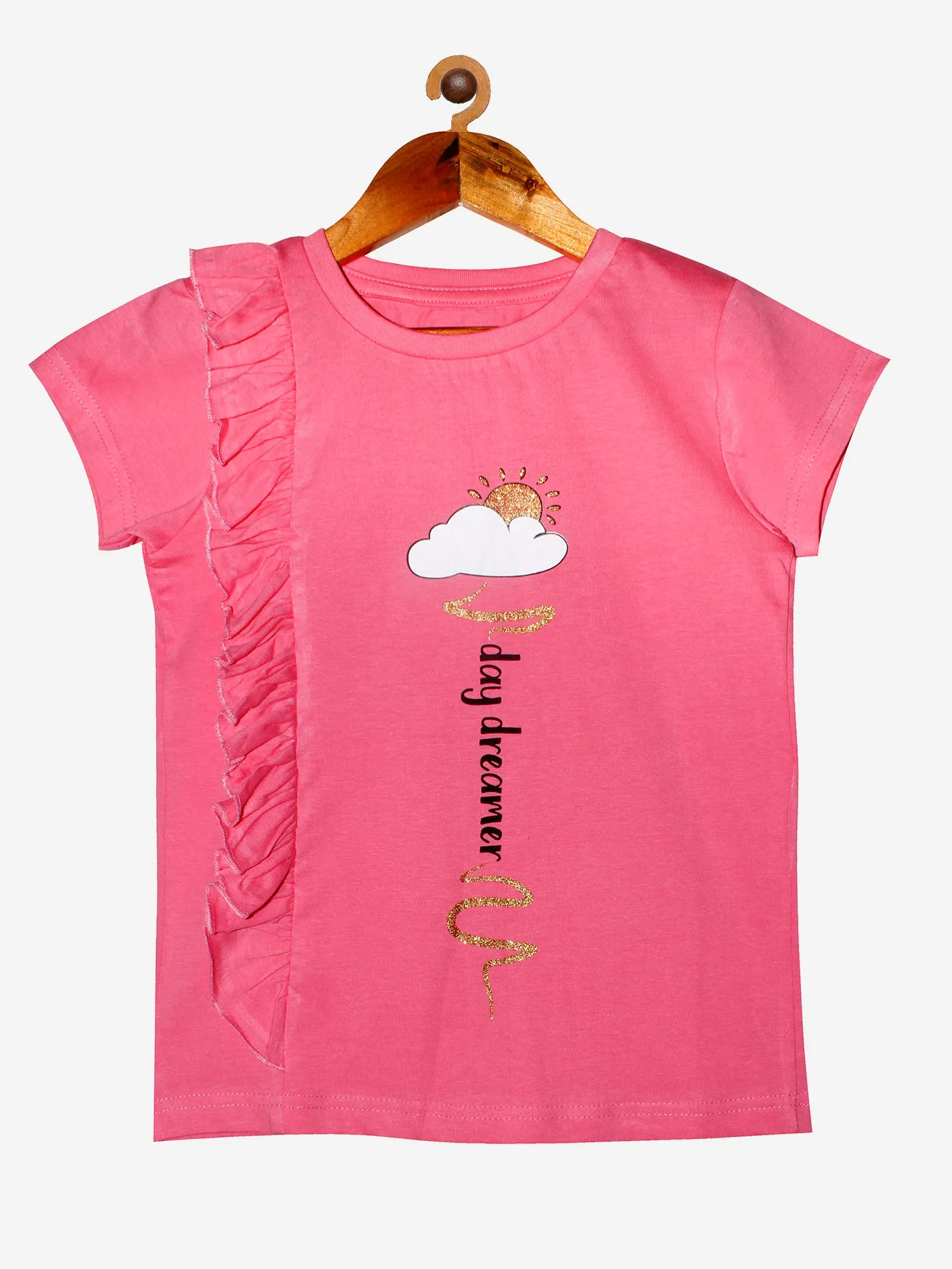 Girls Cotton T-Shirt with print and side frill