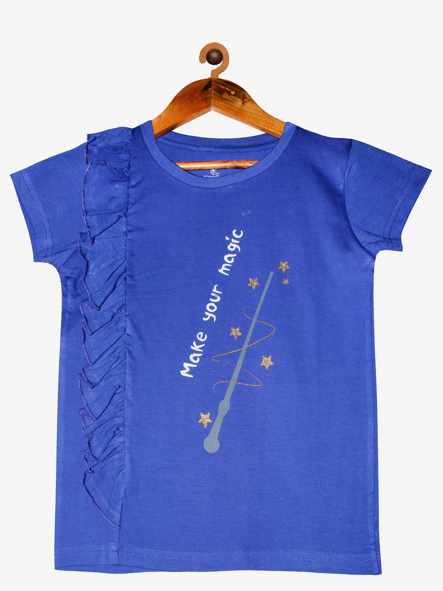 Girls Cotton T-Shirt with print and side frill