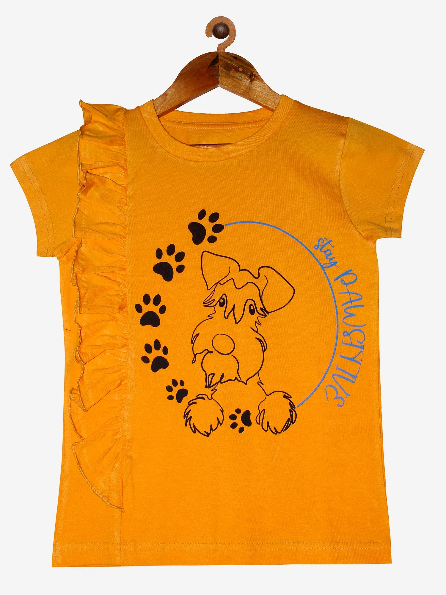 Girls Cotton T-Shirt with print and side frill