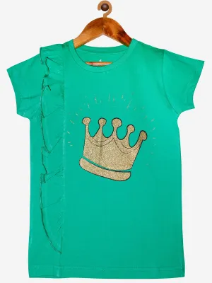 Girls Cotton T-Shirt with print and side frill