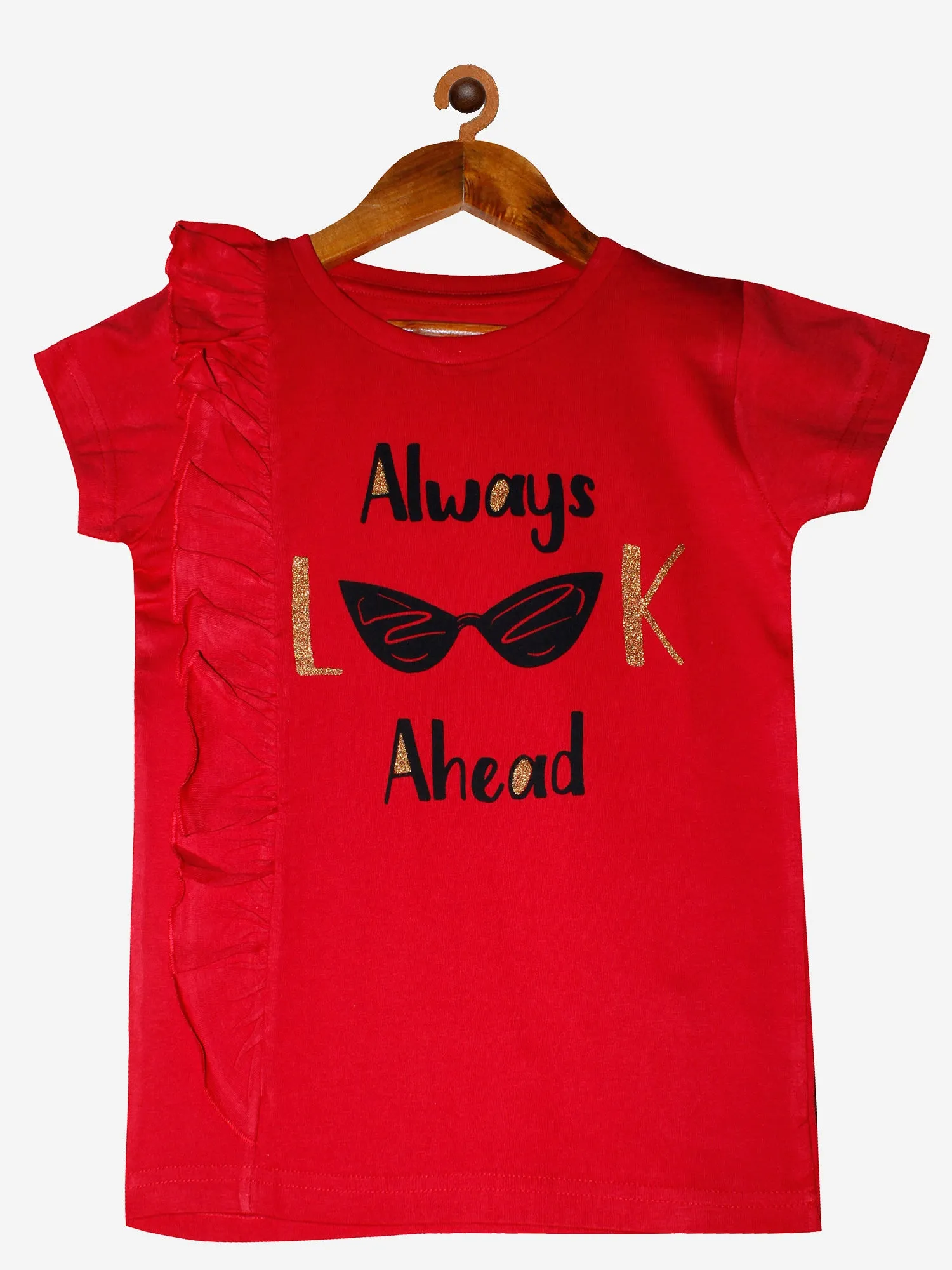 Girls Cotton T-Shirt with print and side frill