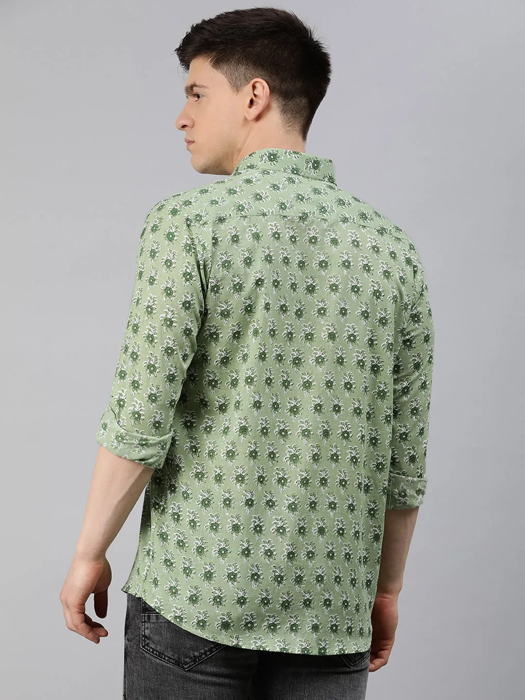 Green Cotton Full Sleeves Shirts For Men-Mmf024