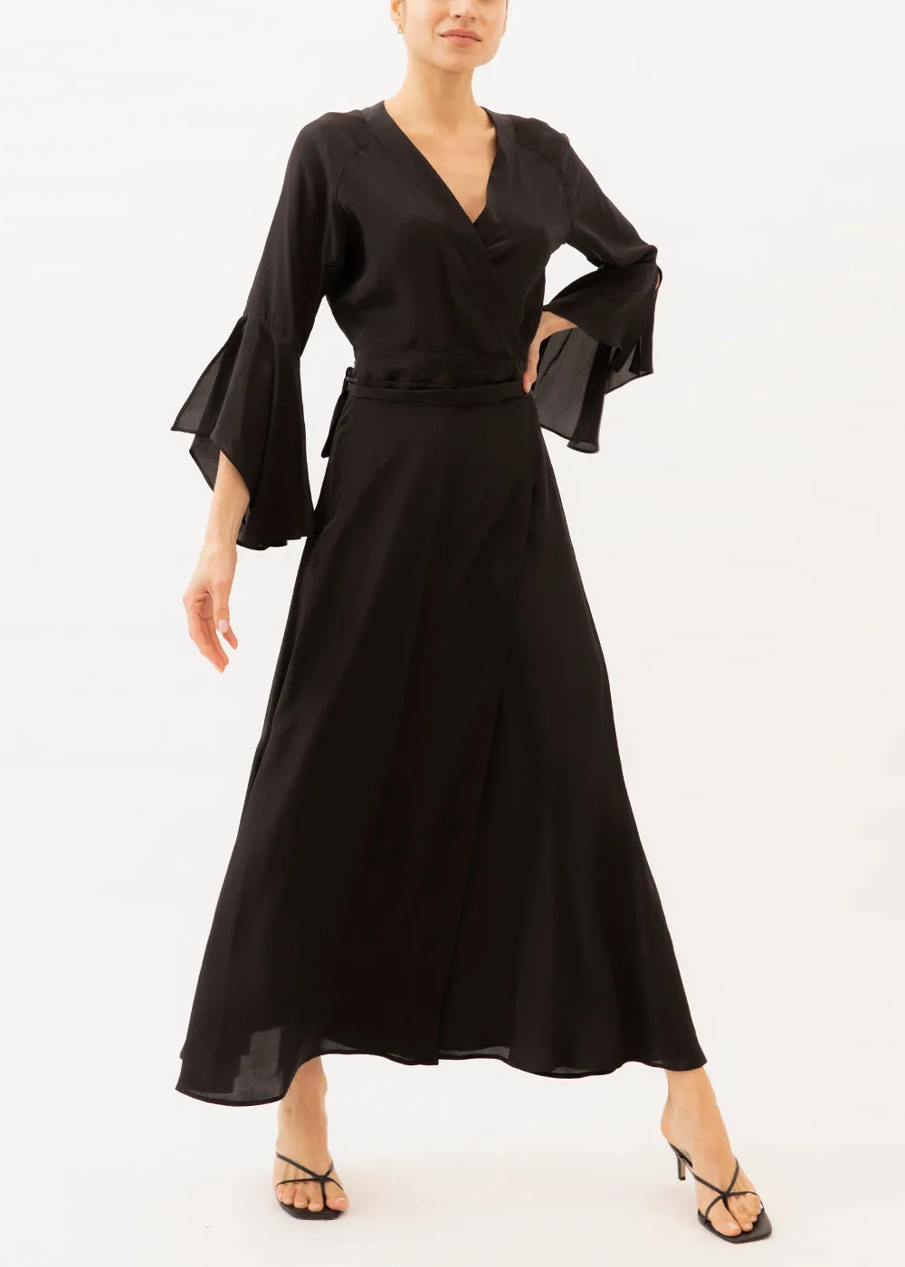 Melanie Flowy Black Wrap Dress