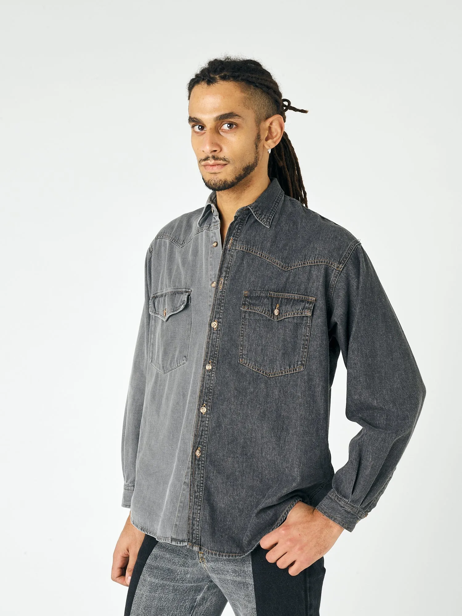 Men's Classic Denim Shirt Black Grey