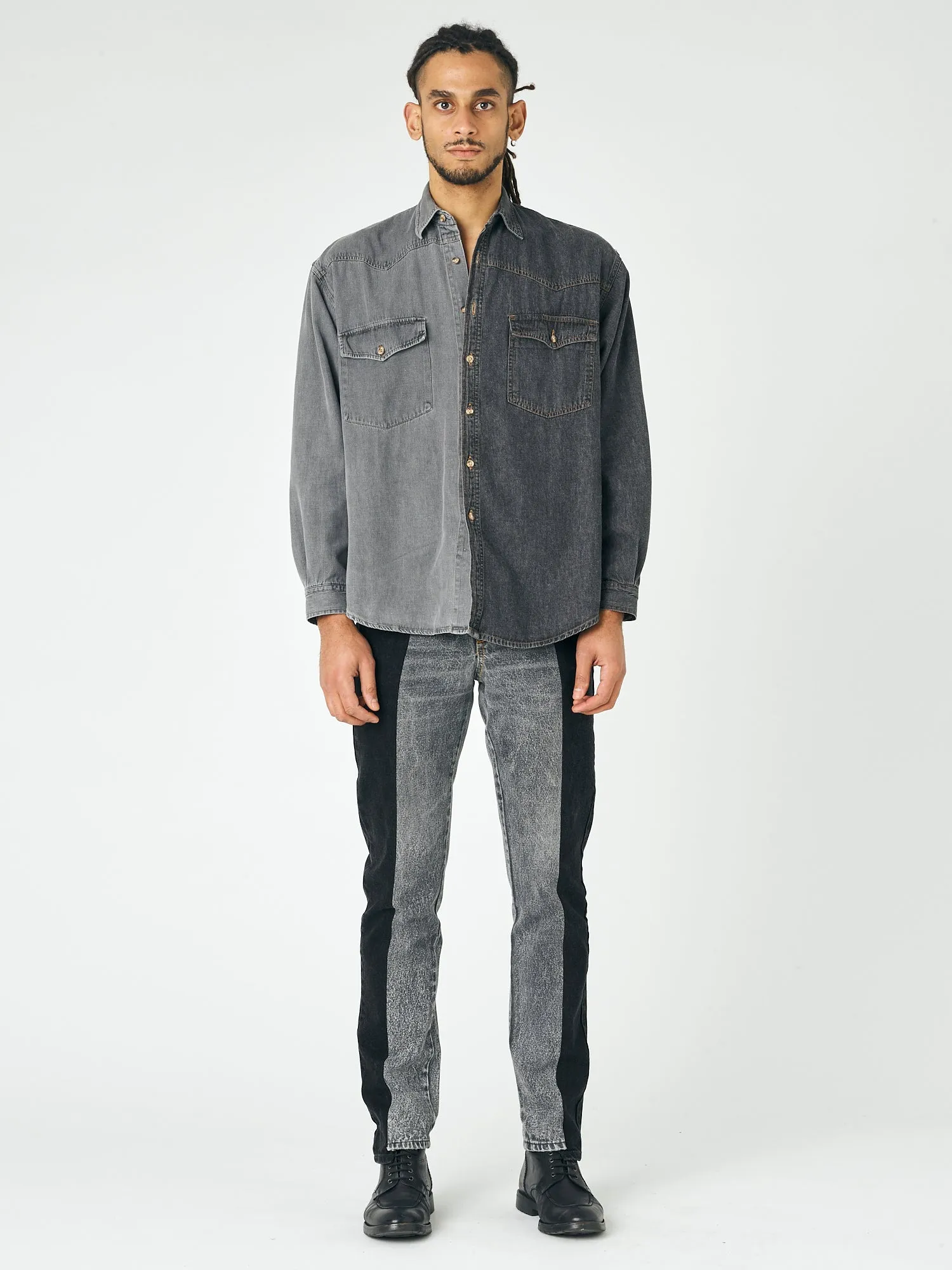 Men's Classic Denim Shirt Black Grey