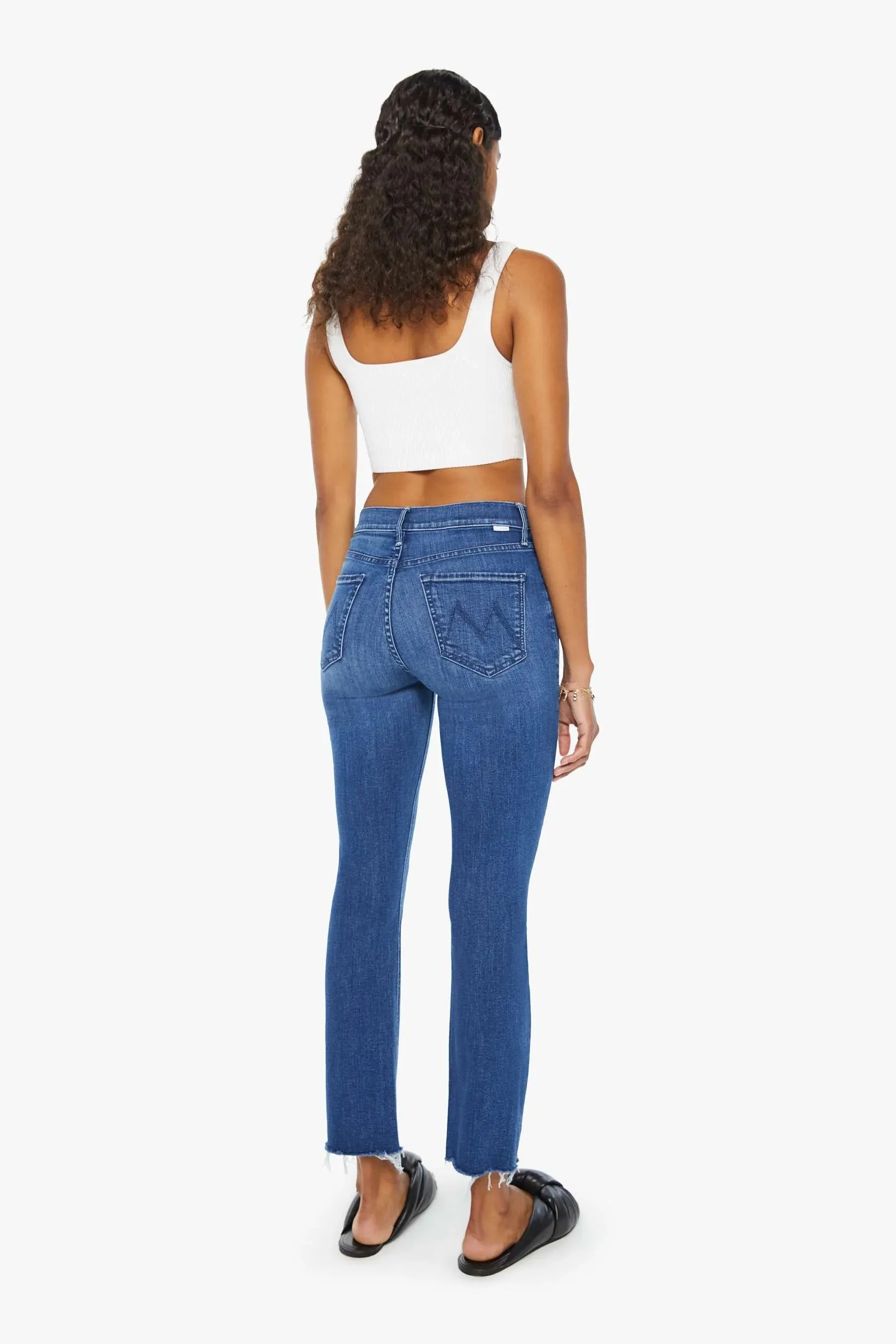 Mother Mid Rise Dazzler Ankle Fray Jeans