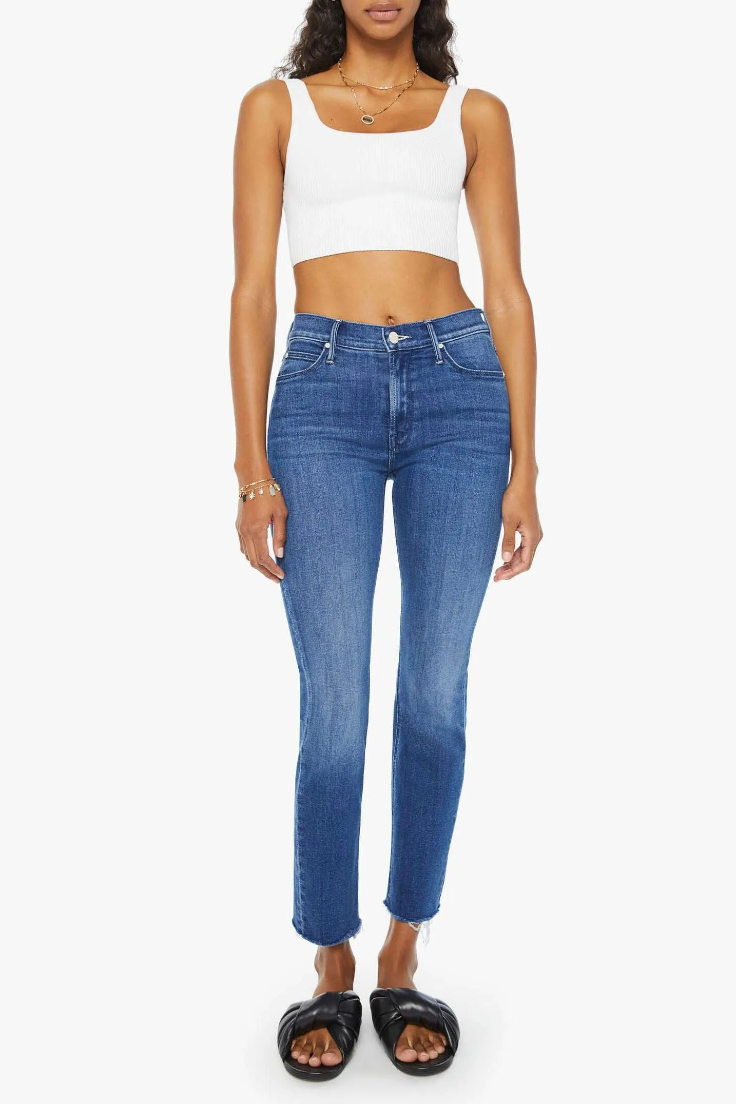 Mother Mid Rise Dazzler Ankle Fray Jeans