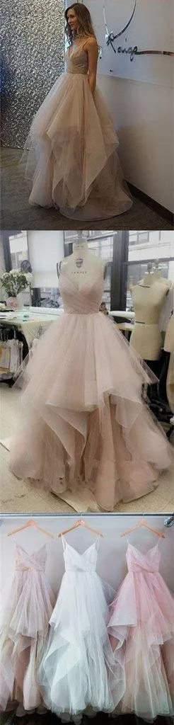 Spaghetti Chic Tulle Floor Length  Prom Dresses Evening Dresses PG518