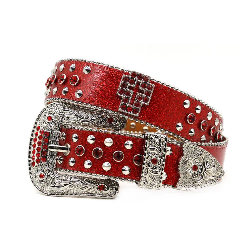 Stylish Gothic Cross Rhinestone Studded Leather Belt