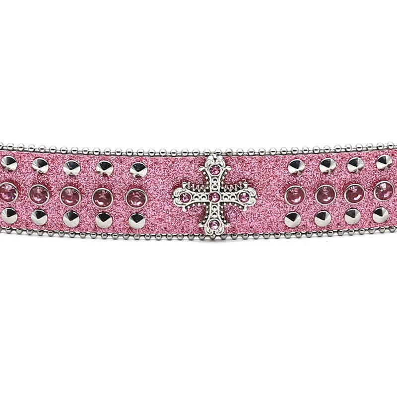 Stylish Gothic Cross Rhinestone Studded Leather Belt