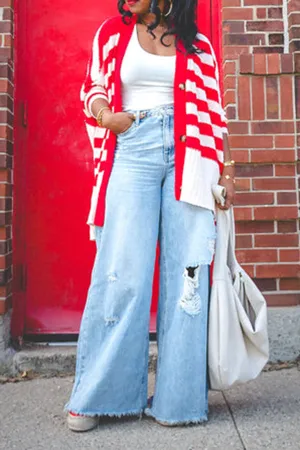 Stylish Ripped High Waist Straight Leg Jeans